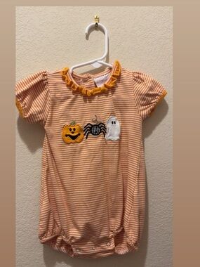 Orange Striped Halloween Appliqué Baby One-Piece